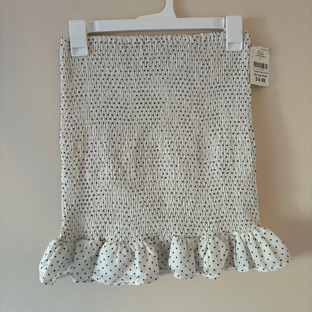 HYFVE Smocked Polka Dot Mini Skirt White Black Ruffle Hem NWT Size S
